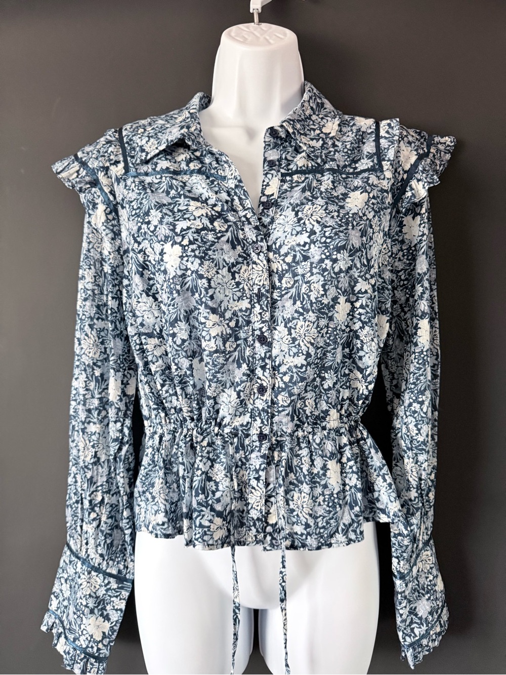Free People Daybreak Button-Up drawstring- Blue & White